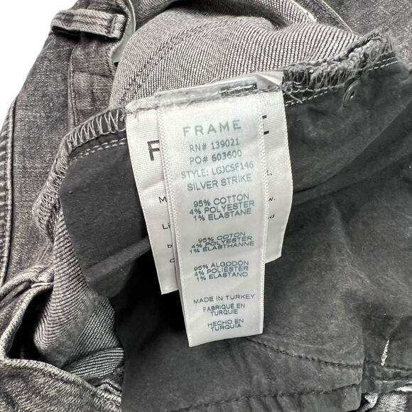 FRAME Le Garcon Crop Jeans Mid Rise Stretch Sharkbite Frayed Hem Black 25 - Picture 7 of 7